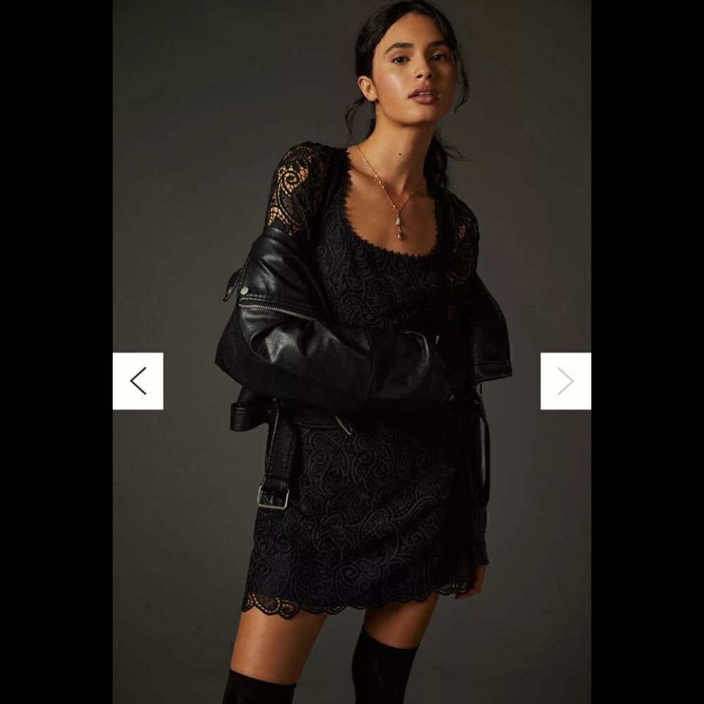 Anthropologie Embroidered Lace Mini Black Dress